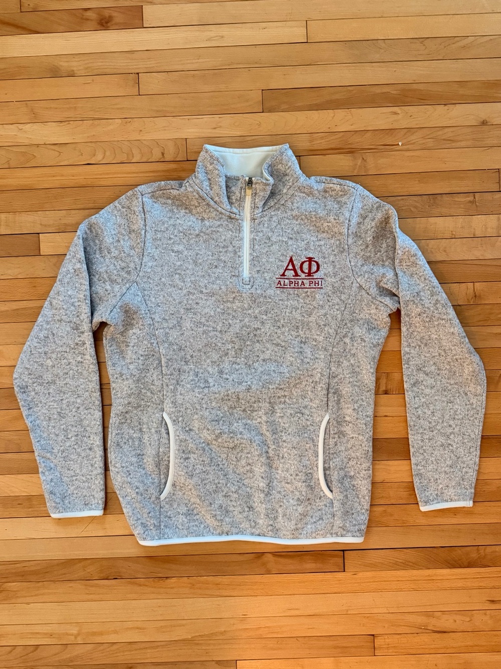 Embroidered Light Gray Quarter Zip Alpha Phi